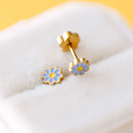 Pierced Co. Screwback Earrings - Periwinkle Tiny Daisy