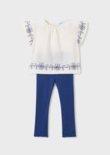 Embroidered Flutter Sleeve Tee and Leggings - Porcelain