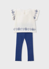 Embroidered Flutter Sleeve Tee and Leggings - Porcelain