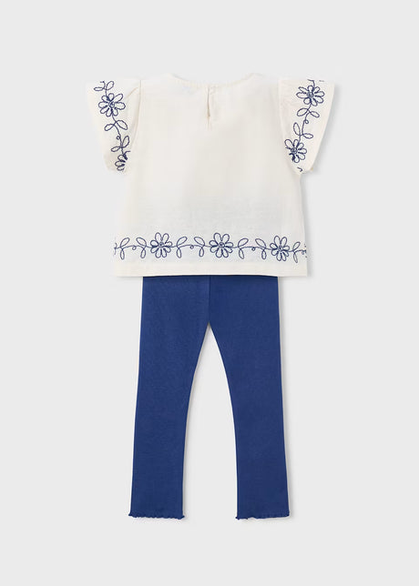 Embroidered Flutter Sleeve Tee and Leggings - Porcelain