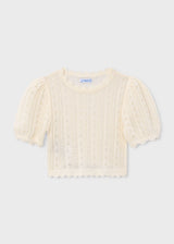 Knit Puff Sleeve Tee - Bone