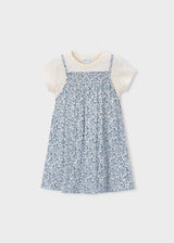 Short Sleeve Layered Dress - Blue Floral