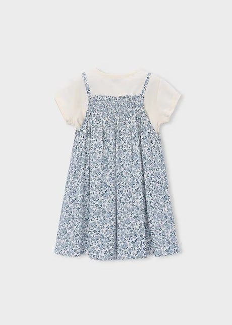 Short Sleeve Layered Dress - Blue Floral
