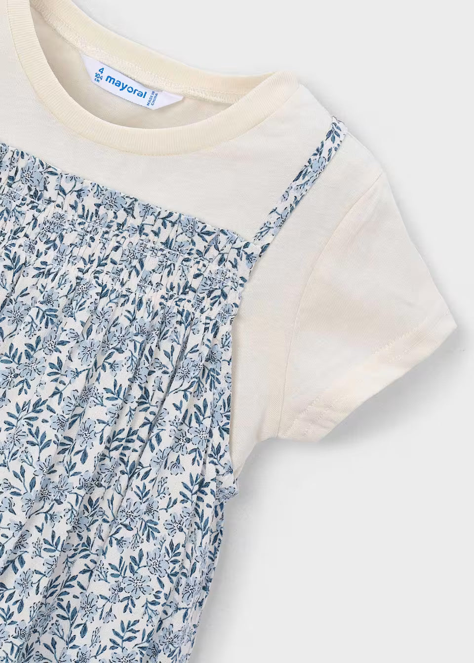 Short Sleeve Layered Dress - Blue Floral