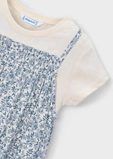 Short Sleeve Layered Dress - Blue Floral