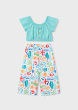 Cropped Button Tee and Pants - Tropics