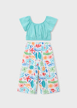 Cropped Button Tee and Pants - Tropics