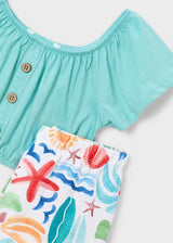 Cropped Button Tee and Pants - Tropics