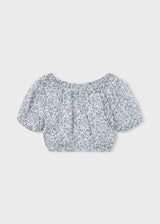 Puff Sleeve Top - Blue Floral
