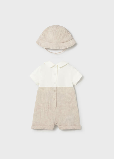 Overall Romper and Hat - Oat