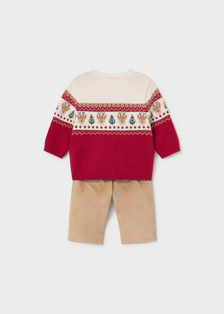 Sweater and Cords Outfit - Red