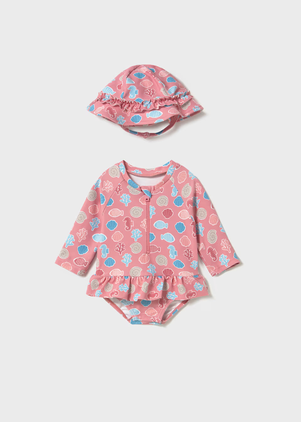 Rashguard Swimsuit and Hat - Coral