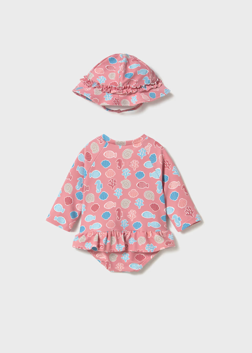 Rashguard Swimsuit and Hat - Coral