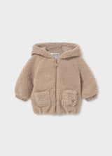 Furry Zip Up Hoodie - Almond