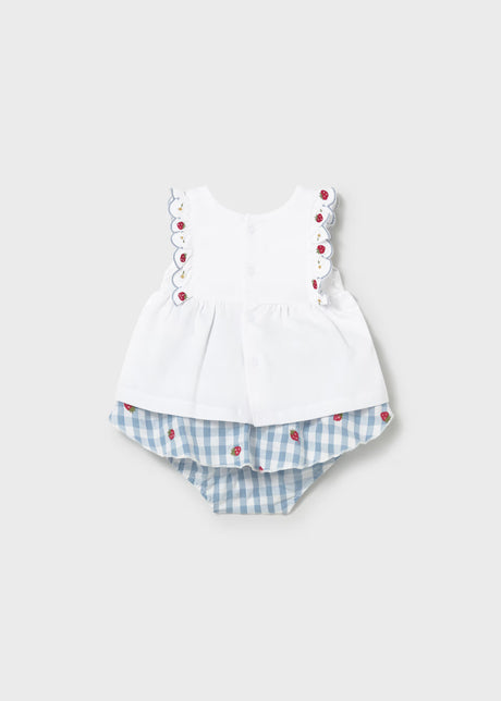 Scalloped Top and Skirted Bloomer - Strawberry Gingham