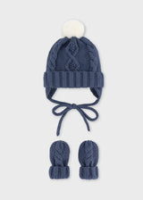 Knit Baby Hat and Mittens - Blueberry