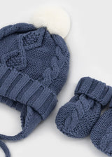 Knit Baby Hat and Mittens - Blueberry