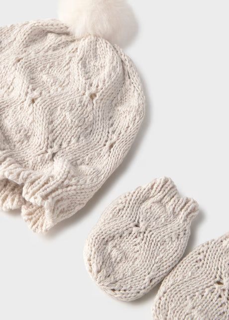 Knit Baby Hat and Mittens - Milk
