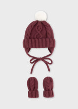 Knit Baby Hat and Mittens - Brick