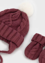 Knit Baby Hat and Mittens - Brick