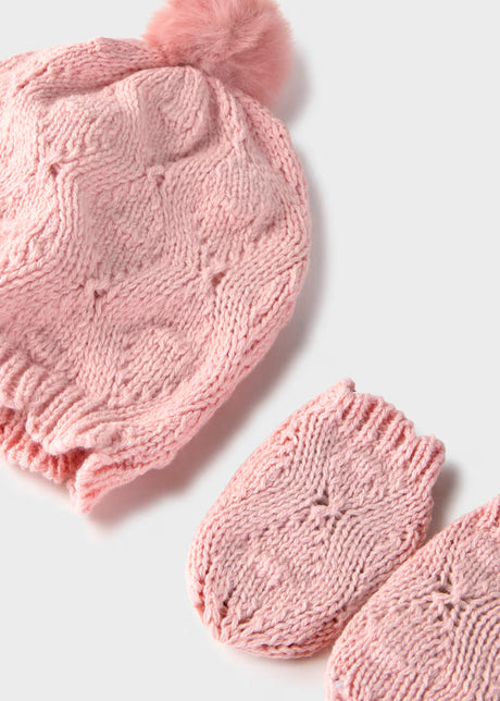 Knit Baby Hat and Mittens - Blush