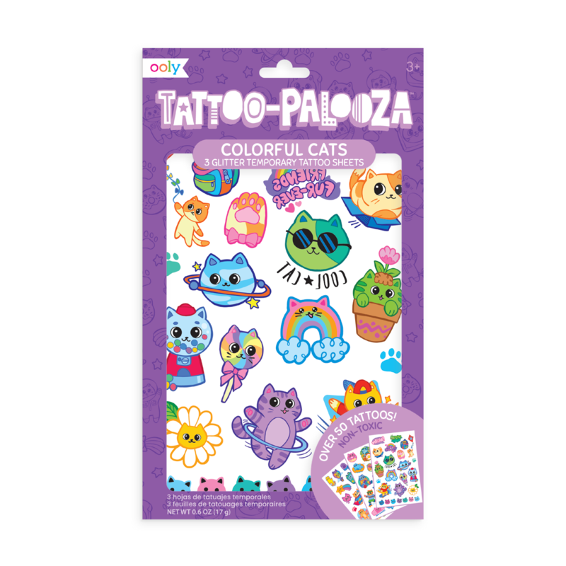 Temporary Tattoos - Colorful Cats (Glitter)