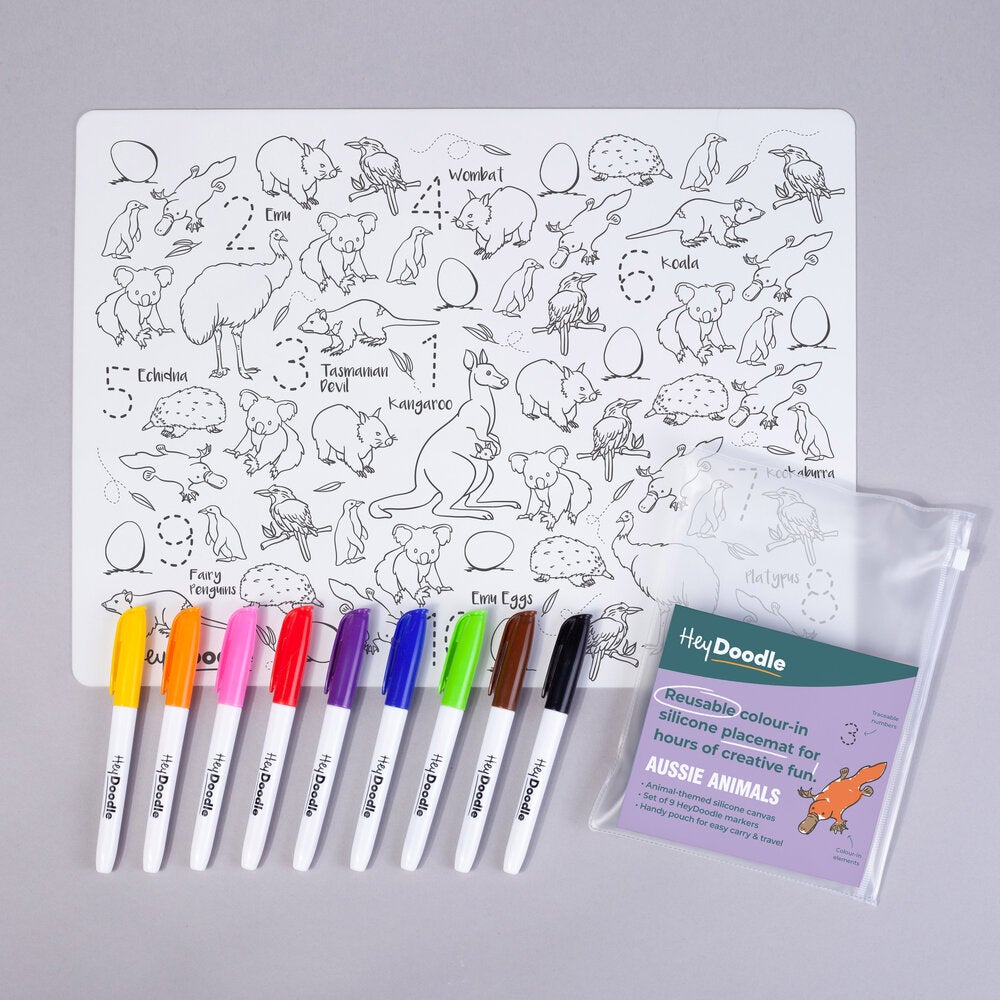 Reusable Color-In Silicone Placemat - 123 Aussie Animals