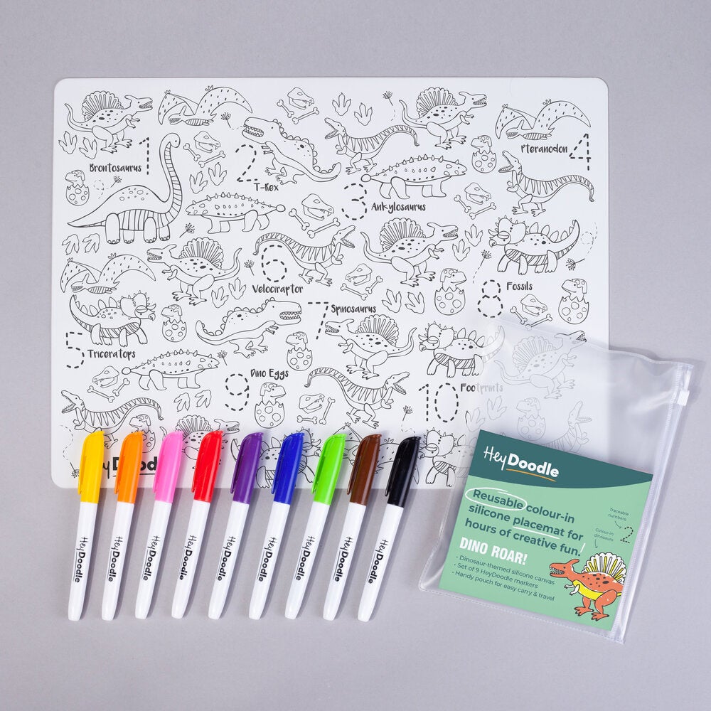 Reusable Color-In Silicone Placemat - 123 Dino Roar