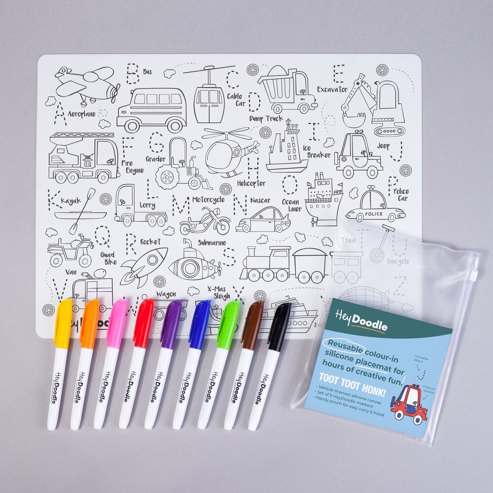 Reusable Color-In Silicone Placemat - Toot Toot Honk