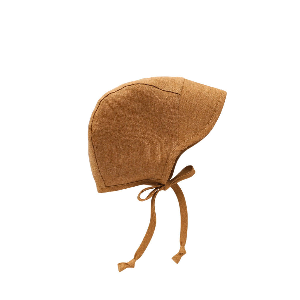 Brimmed Linen Bonnet - Rust Cotton Lined FINAL SALE